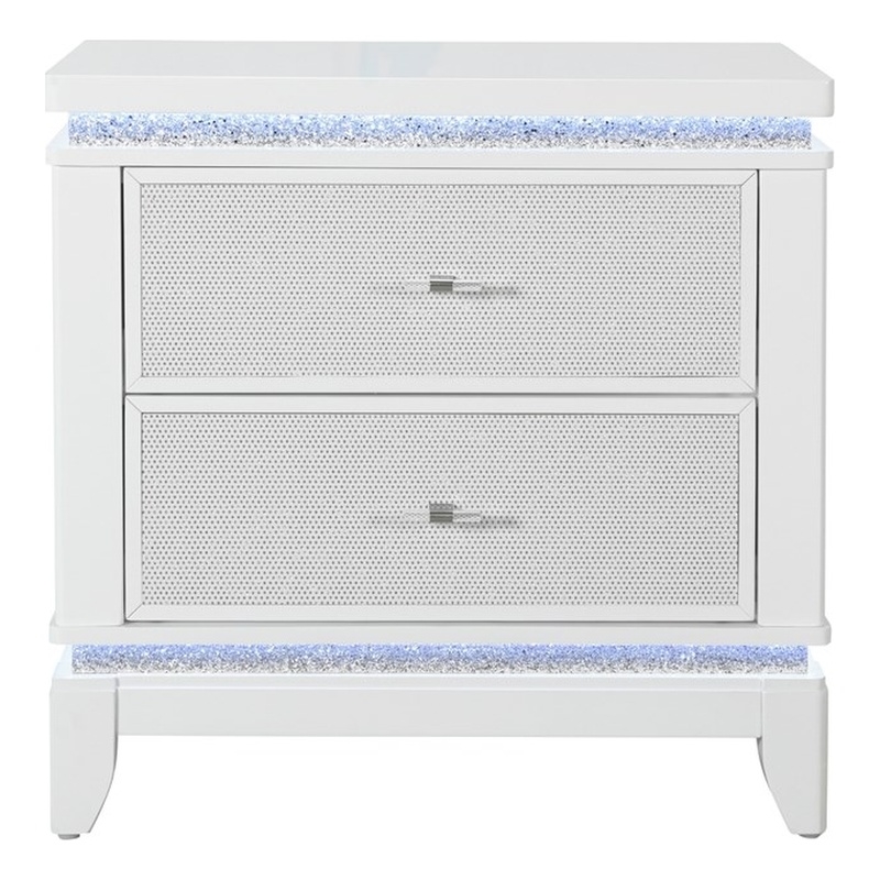 Alina White Wooden 2-Drawer Nightstand with LED and USB