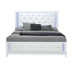 Global Furniture USA Alina White Wooden Tufted Queen Bed with LED