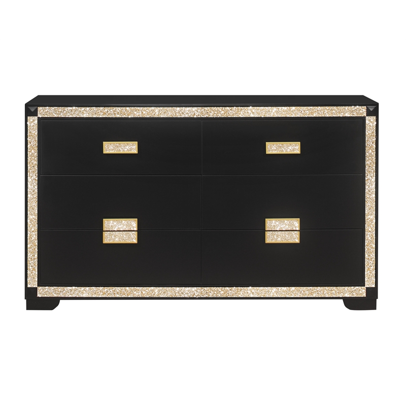 Global Furniture USA Blake Wood Queen Bedroom Set in Black/Gold Finish