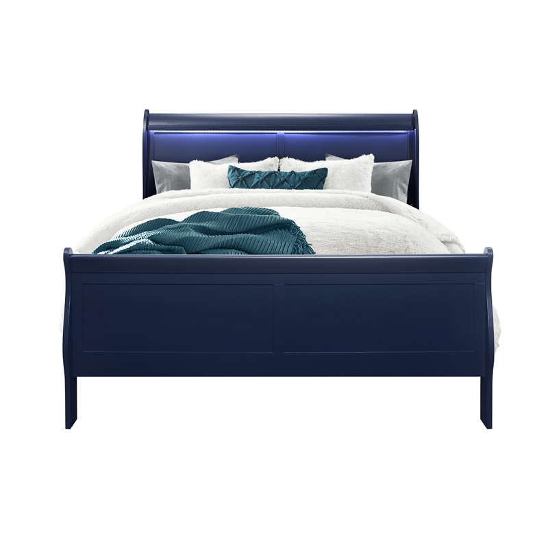 Global Furniture USA Charlie Blue Queen Bedroom Set with LED Accent and Acrylic