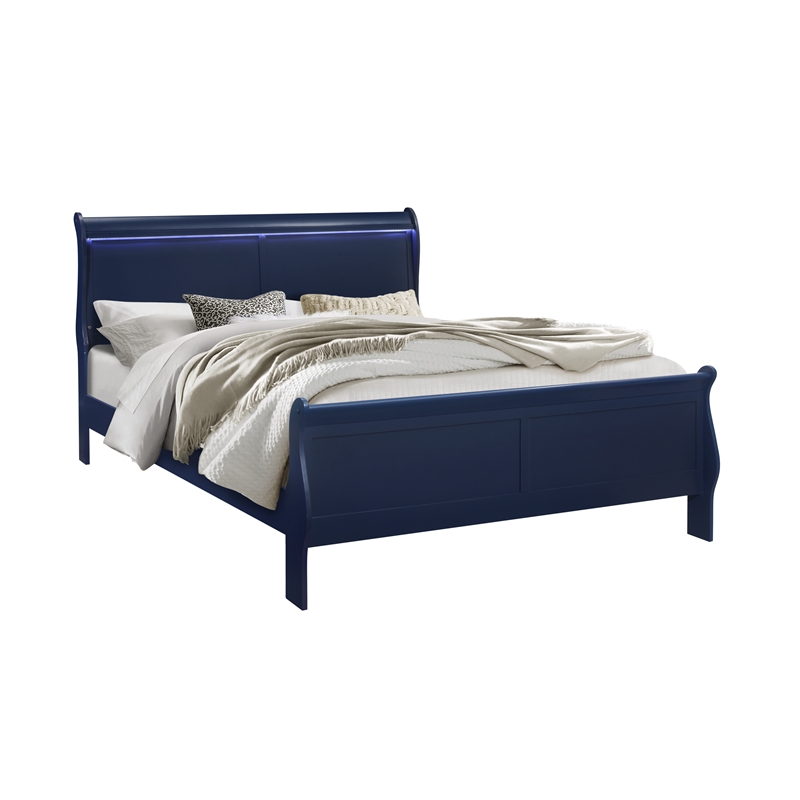 Global Furniture USA Charlie Blue Queen Bedroom Set with LED Accent and Acrylic