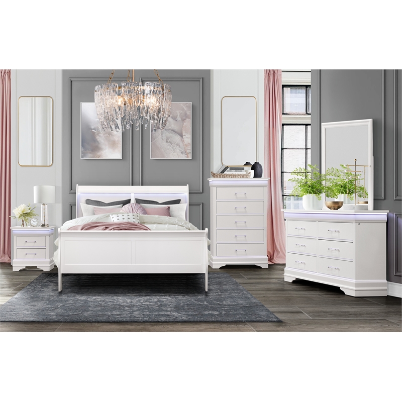 Global Furniture USA Charlie White Full Bedroom Set LED Accent and Acrylic