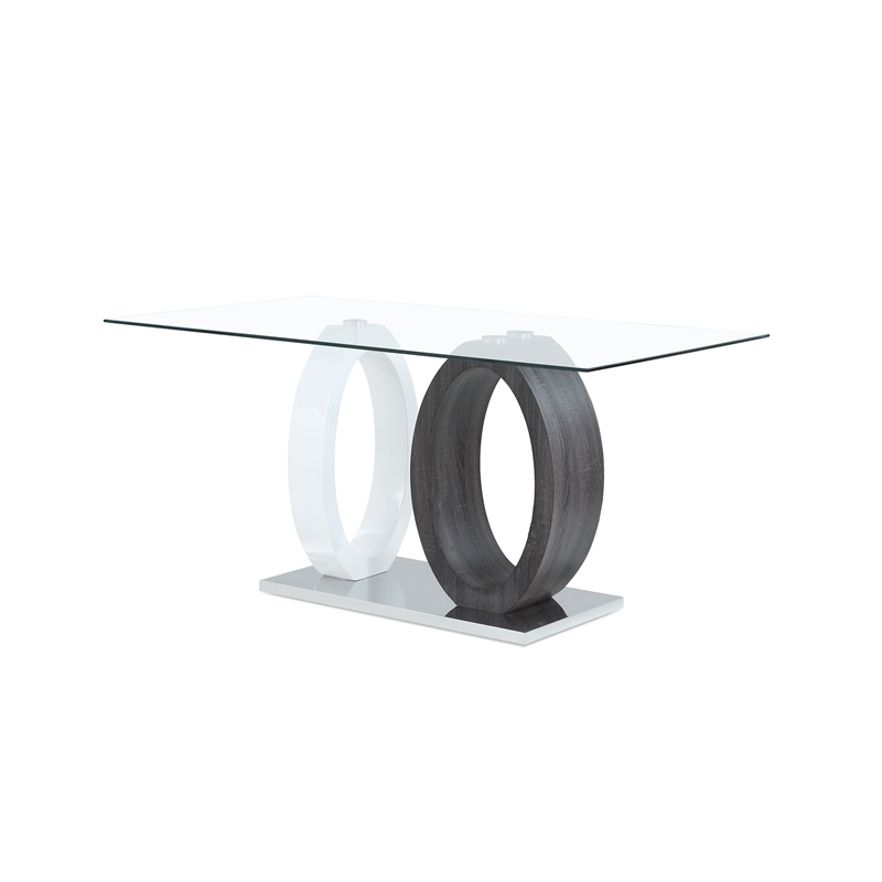 Global Furniture USA D1628 Clear Glass Top Dining Table + 4pc D4127 Gray Chairs