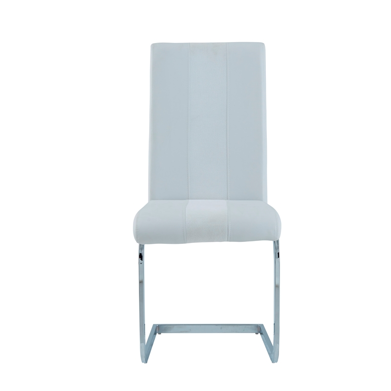 Global Furniture USA D1628 White Clear Glass Top Table + 4pc D915 White Chair