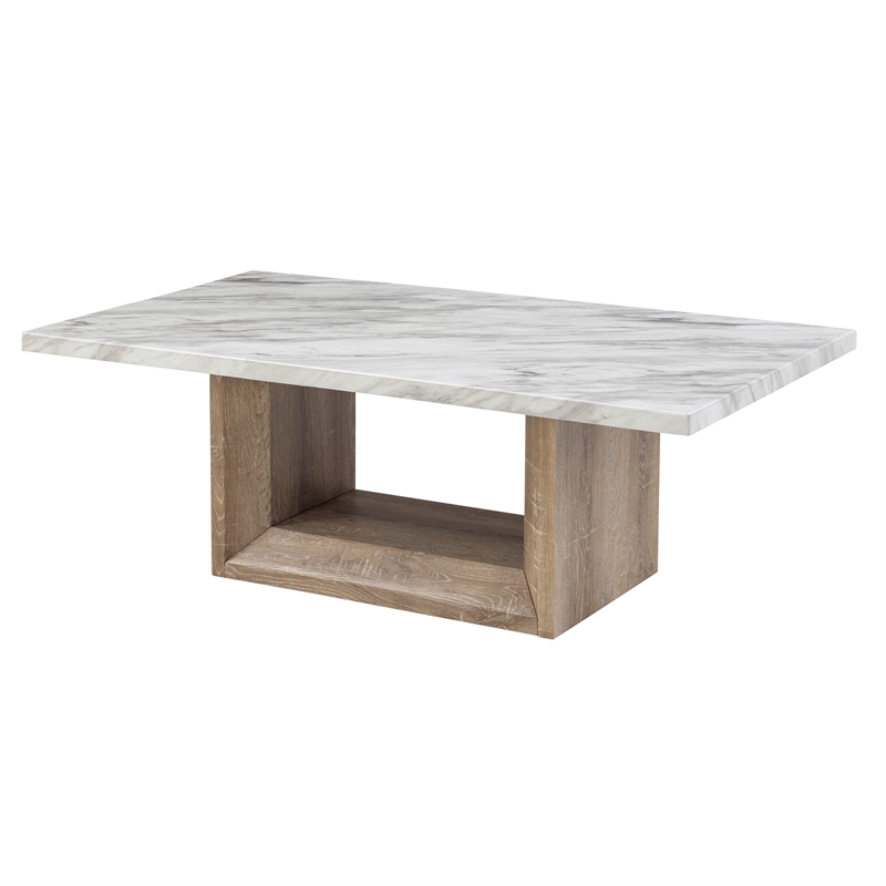 T02 Natural Wood Finish Pedestal Base Coffee Table