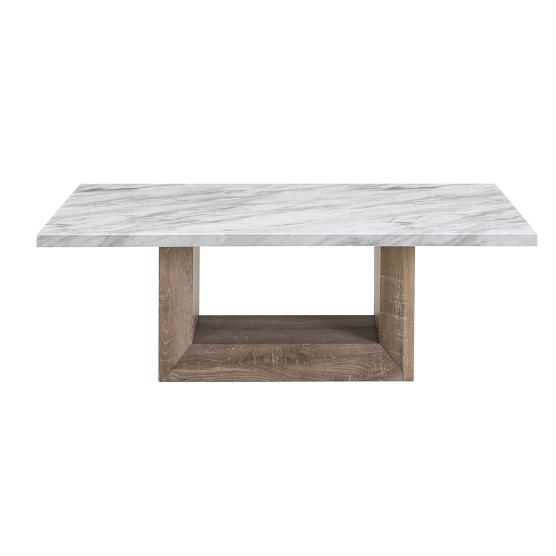 T02 Natural Wood Finish Pedestal Base Coffee Table