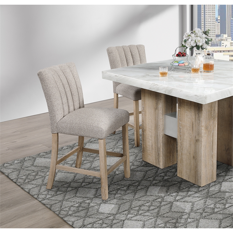 D8685 Beige Polyester Blend 2PK Bar Stool Set