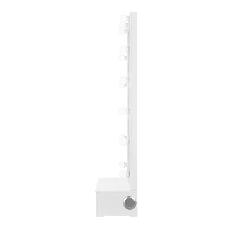 Ella White Wood Tall Mirror with Storage Drawer and Speaker
