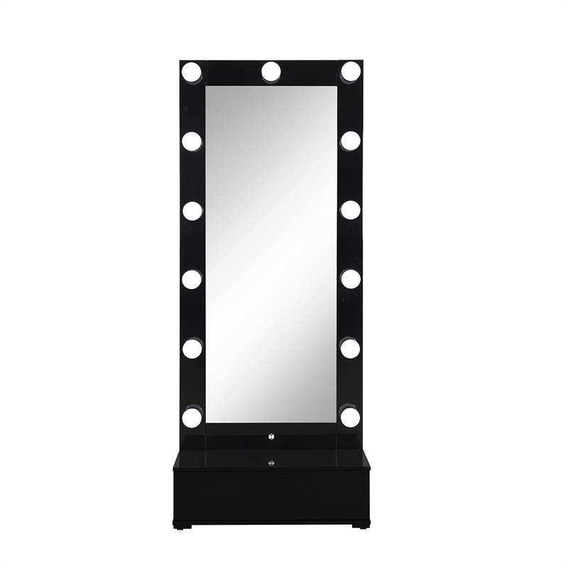 Ella Black Narrow Tall Mirror with Storage Drawer and Speaker