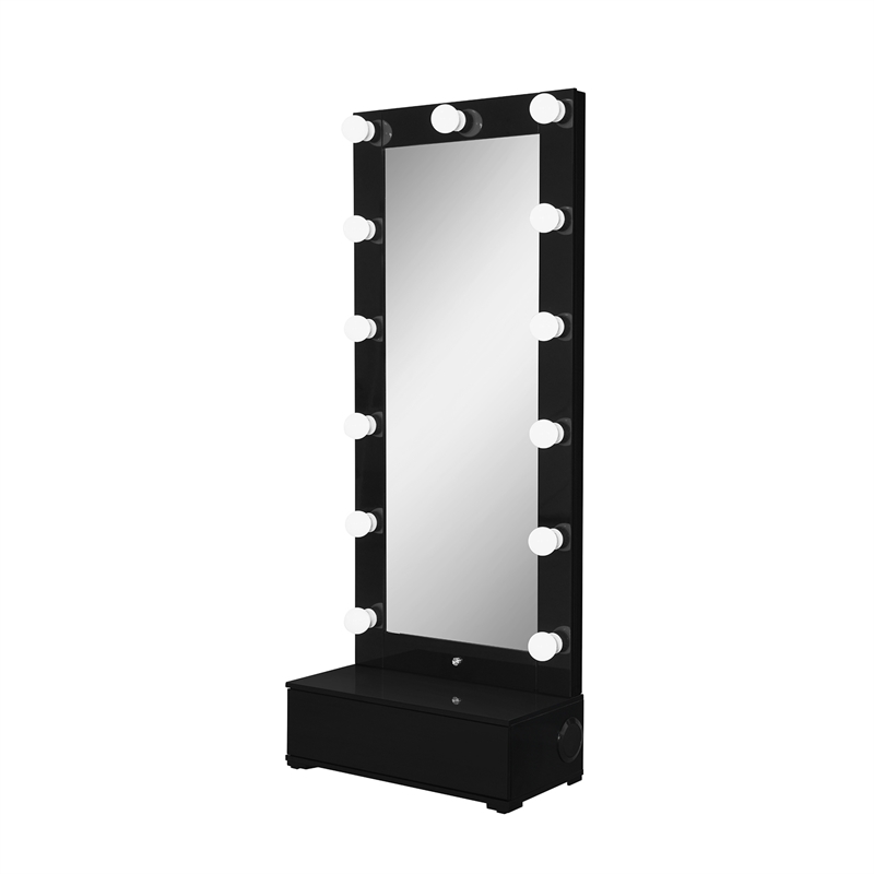 Ella Black Narrow Tall Mirror with Storage Drawer and Speaker