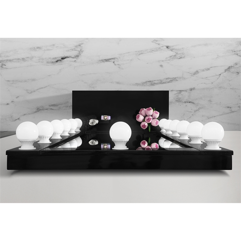 Ella Black Narrow Tall Mirror with Storage Drawer and Speaker