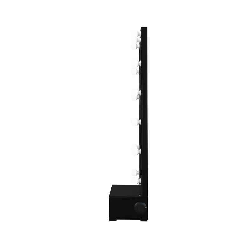 Ella Black Narrow Tall Mirror with Storage Drawer and Speaker