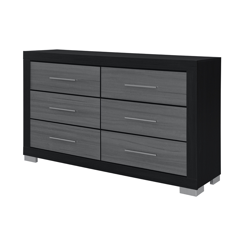 Emma Black Gray Bedroom Dresser with 6 Drawers