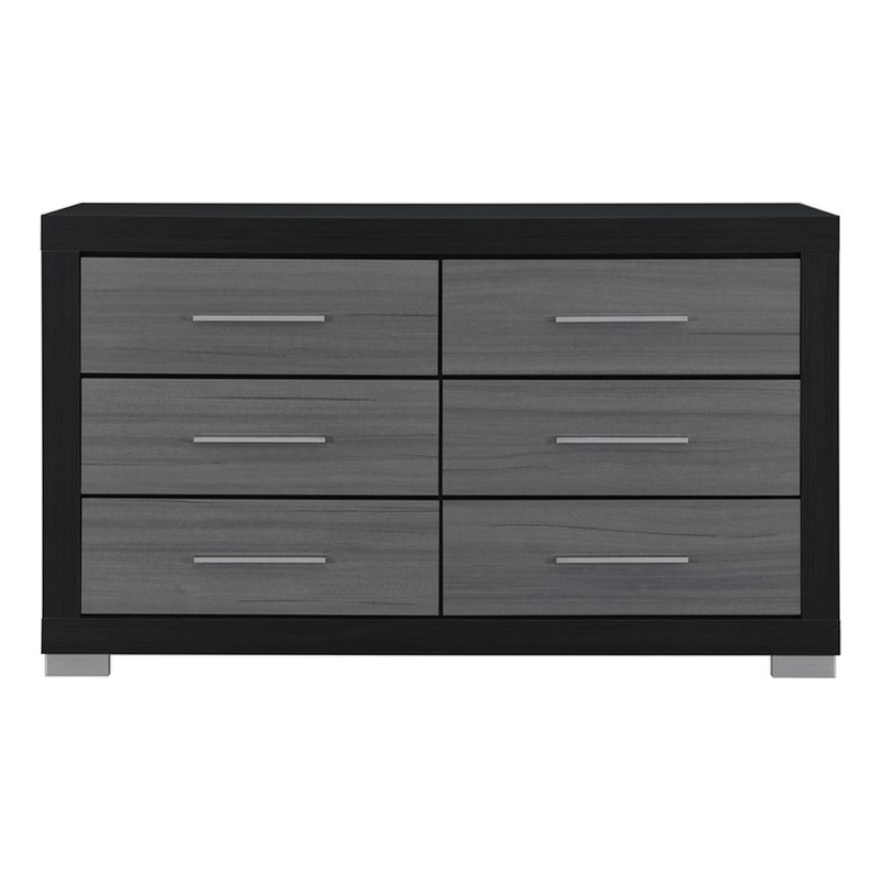 Emma Black Gray Bedroom Dresser with 6 Drawers