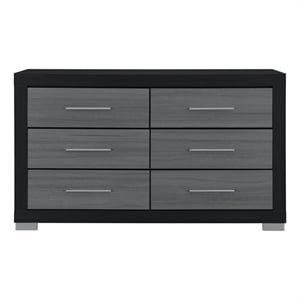 Emma Black Gray Bedroom Dresser with 6 Drawers