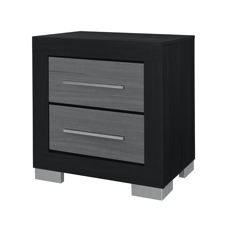 Emma Black Gray Nightstand with 2 Drawers