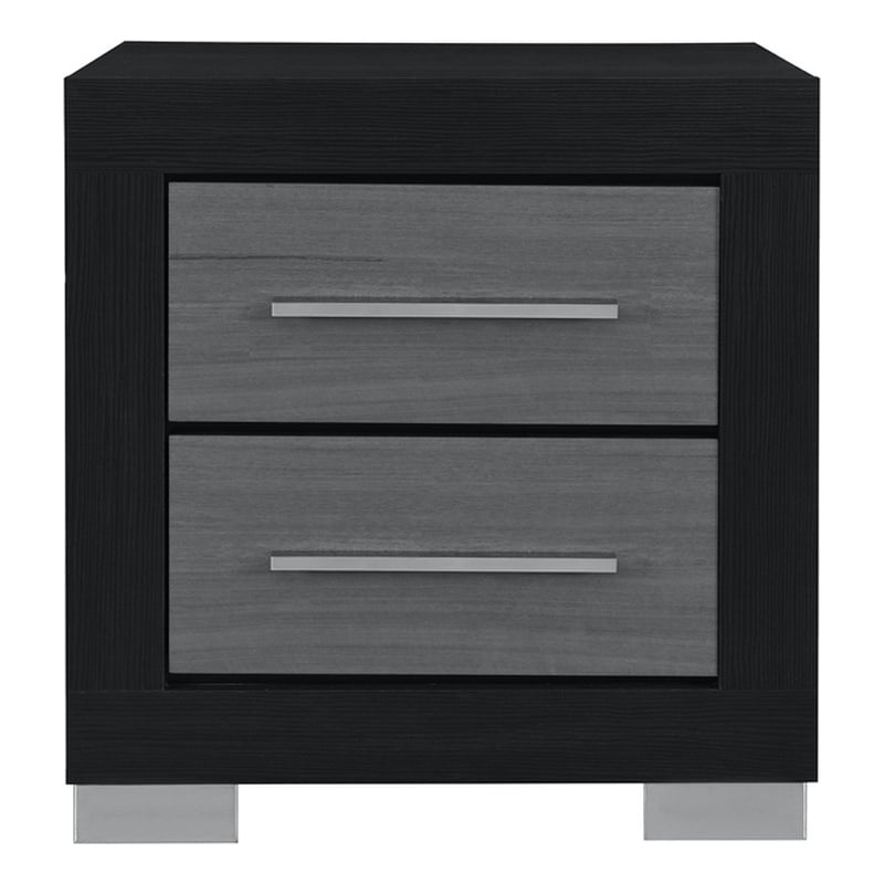 Emma Black Gray Nightstand with 2 Drawers