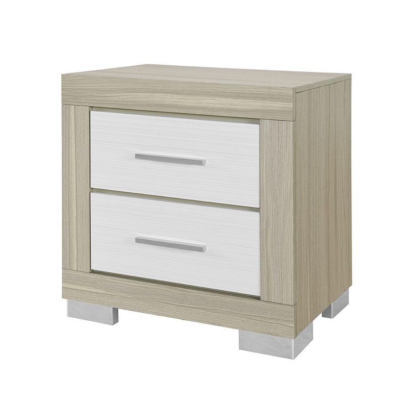 Modern Natural White Wood Nightstand with Storage Drawers