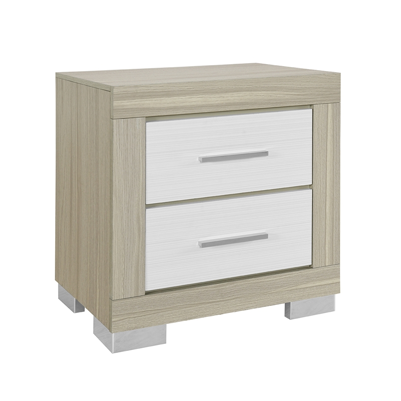 Modern Natural White Wood Nightstand with Storage Drawers