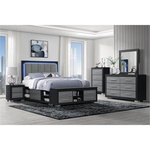 Emma Black and Gray Wood Full 5PC Bedroom Set