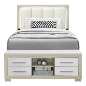 Emma Natural and White Wood Full Bed with LED and USB