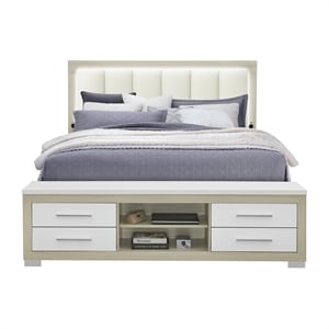 Emma Natural White King Storage Bed with LED Lighting and USB Ports