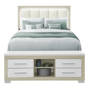 Emma Natural White Queen Storage Bed with LED Lighting and USB Ports