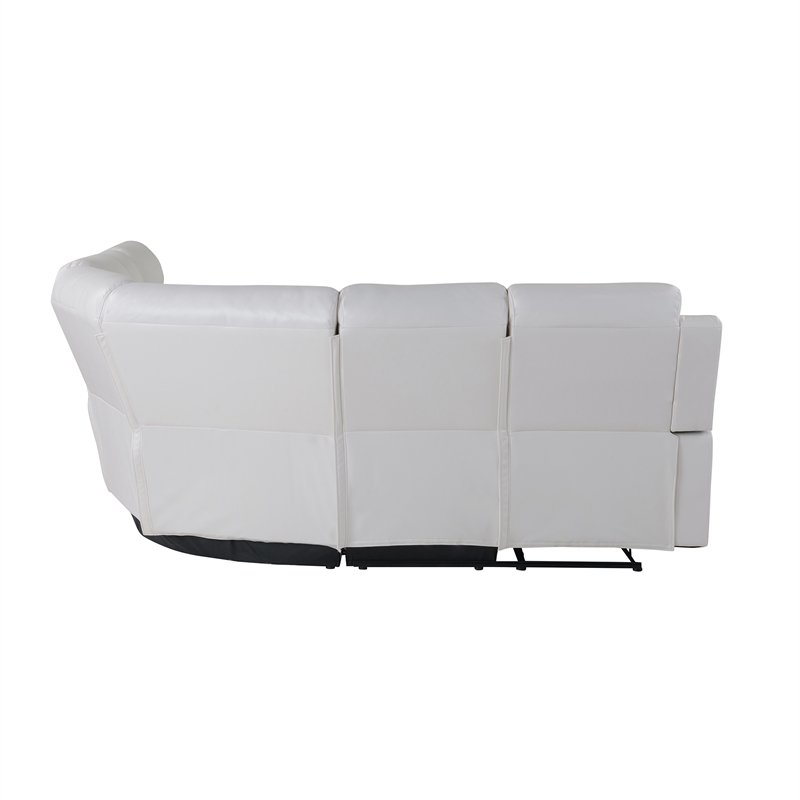 White Faux Leather Reclining Sectional Sofa with Cup Holders