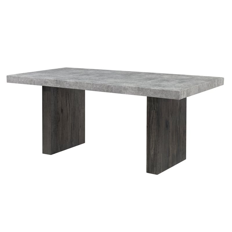 Gray Wood Dining Table with Double Pedestal Base
