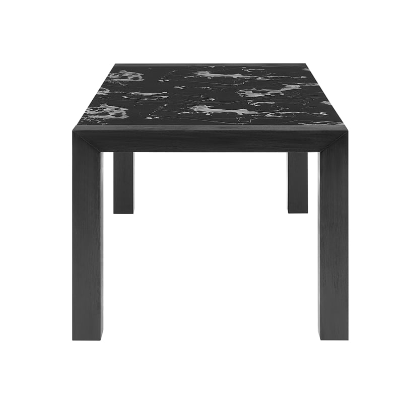 Black Wood Dining Table with Marble Look Surface