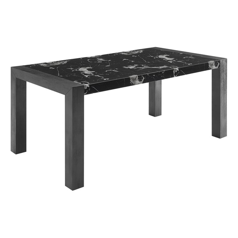 Black Wood Dining Table with Marble Look Surface