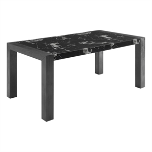 Black Wood Dining Table with Marble Look Surface