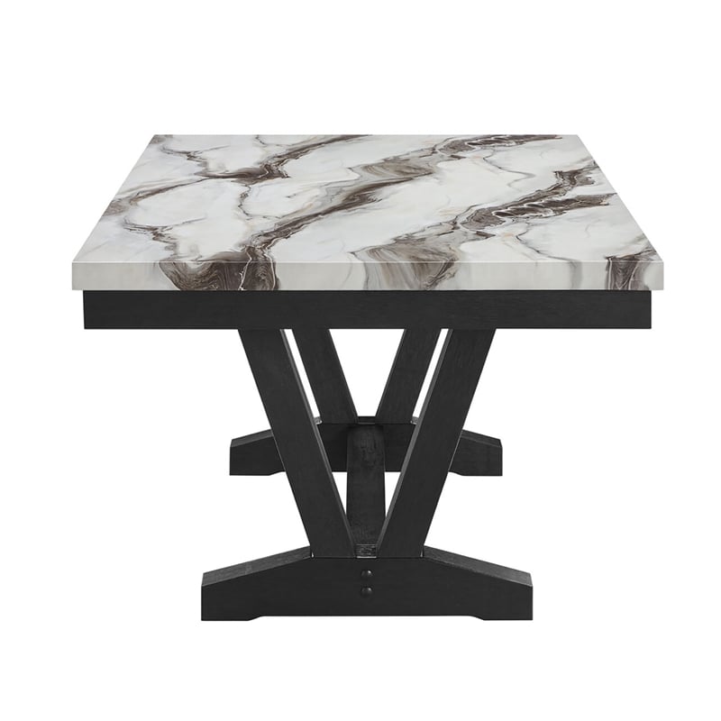 White Marble Look Dining Table with Black Pedestal Base
