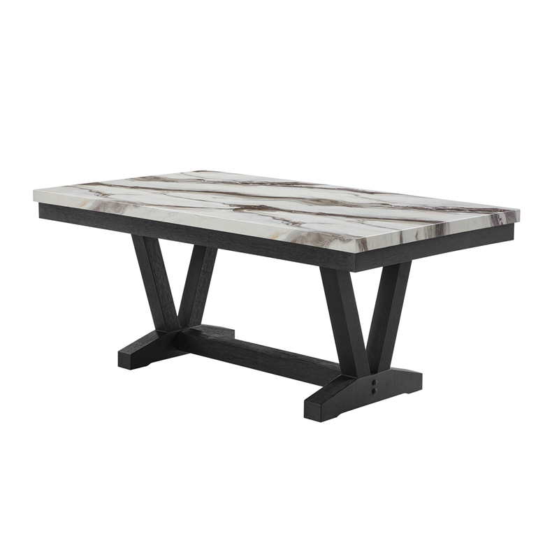 White Marble Look Dining Table with Black Pedestal Base