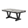 White Marble Look Dining Table with Black Pedestal Base