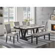 White Marble Look Dining Table with Black Pedestal Base