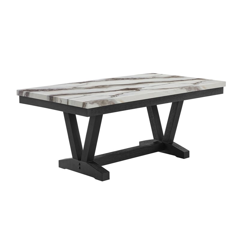 White Marble Look Dining Table with Black Pedestal Base