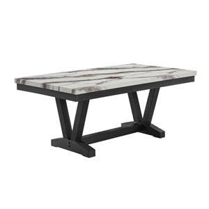 White Marble Look Dining Table with Black Pedestal Base