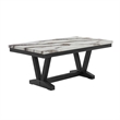 White Marble Look Dining Table with Black Pedestal Base