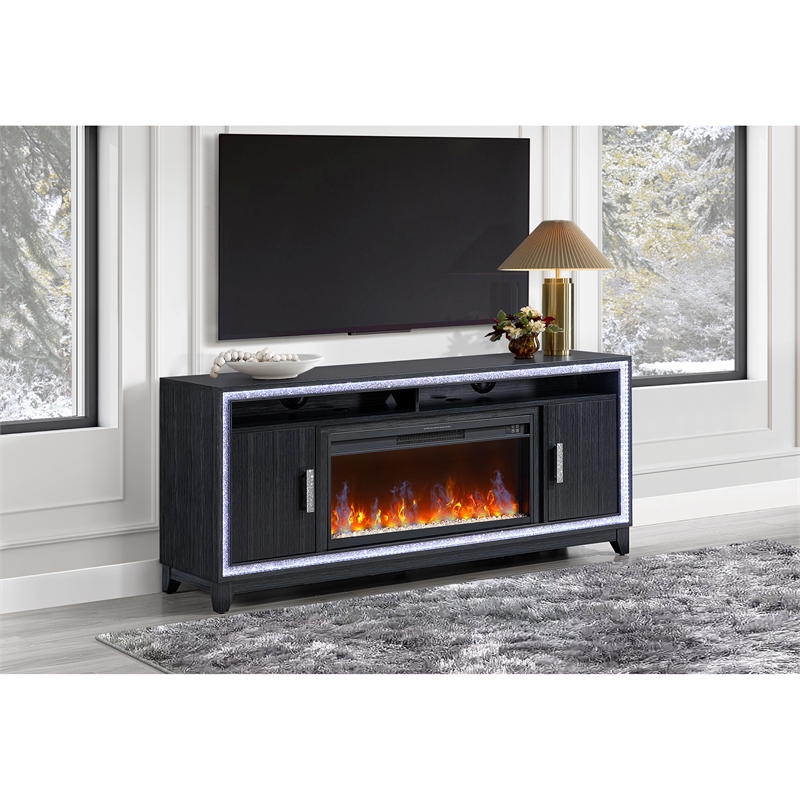 Lily Dark Gray 72 Inch Electric Fireplace with LED Lighting and Speakers