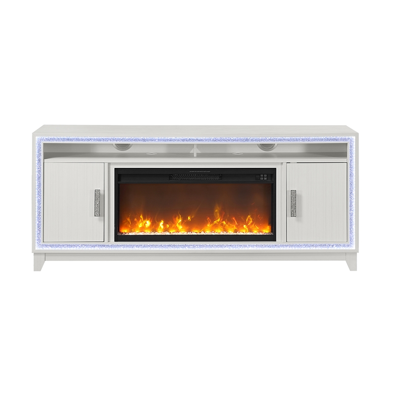 Lily White 72 Inch Electric Fireplace with LED Lighting and Speakers