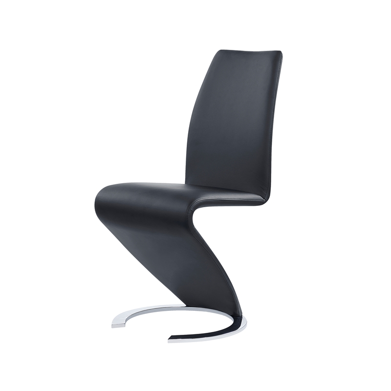 Faux Leather Z-Shape Dining Chairs in Black (Set of 2)