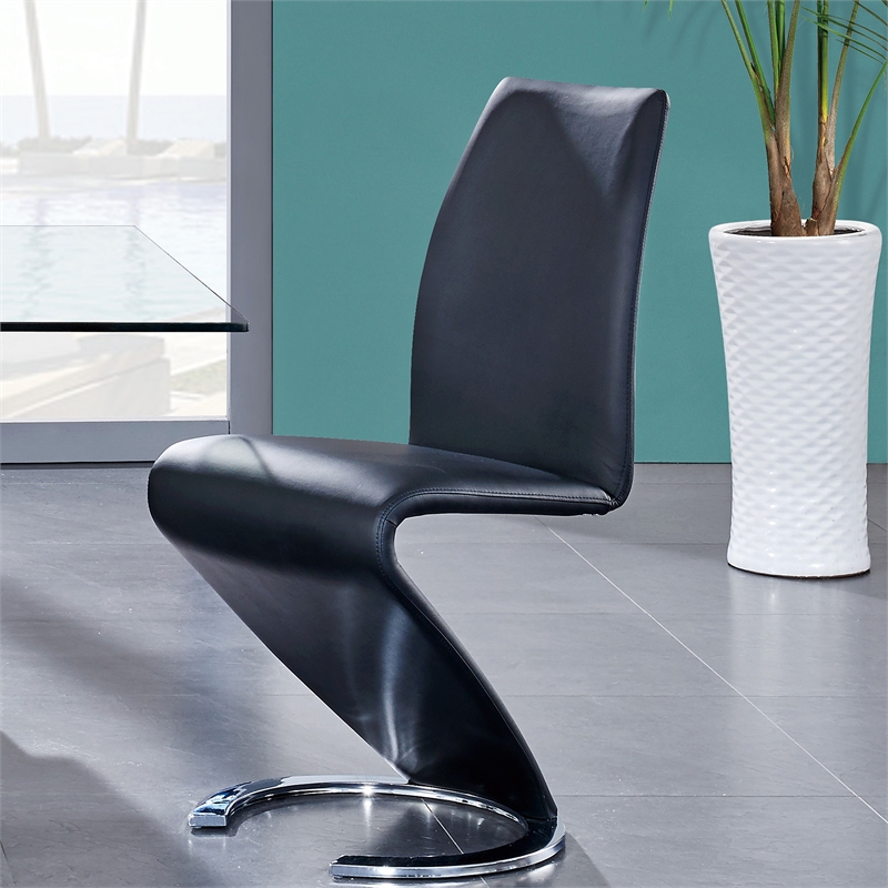 Faux Leather Z-Shape Dining Chairs in Black (Set of 2)