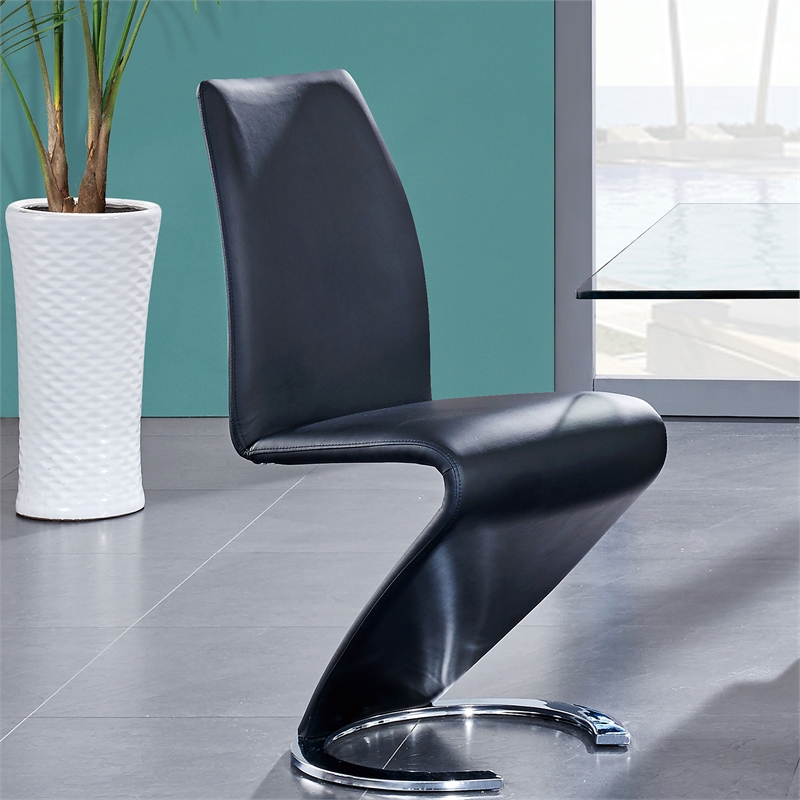 Faux Leather Z-Shape Dining Chairs in Black (Set of 2)