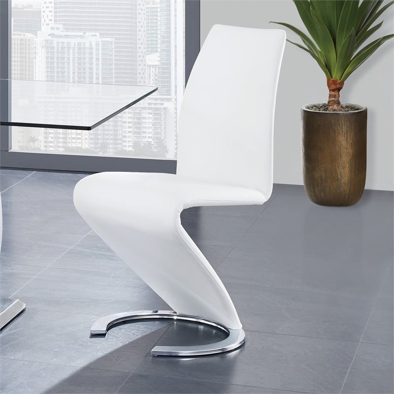 Faux Leather Metal Dining Chairs in White (Set of 2)