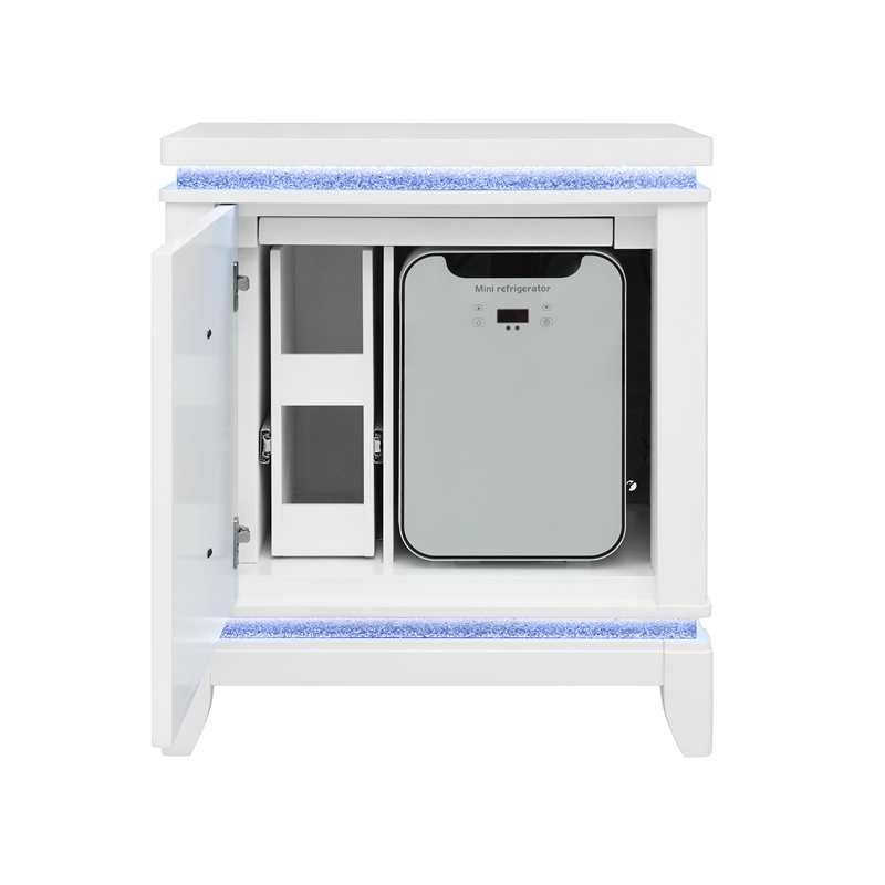 Alina White Bedside Table with Cooler/ LED /USB and Bluetooth Speaker