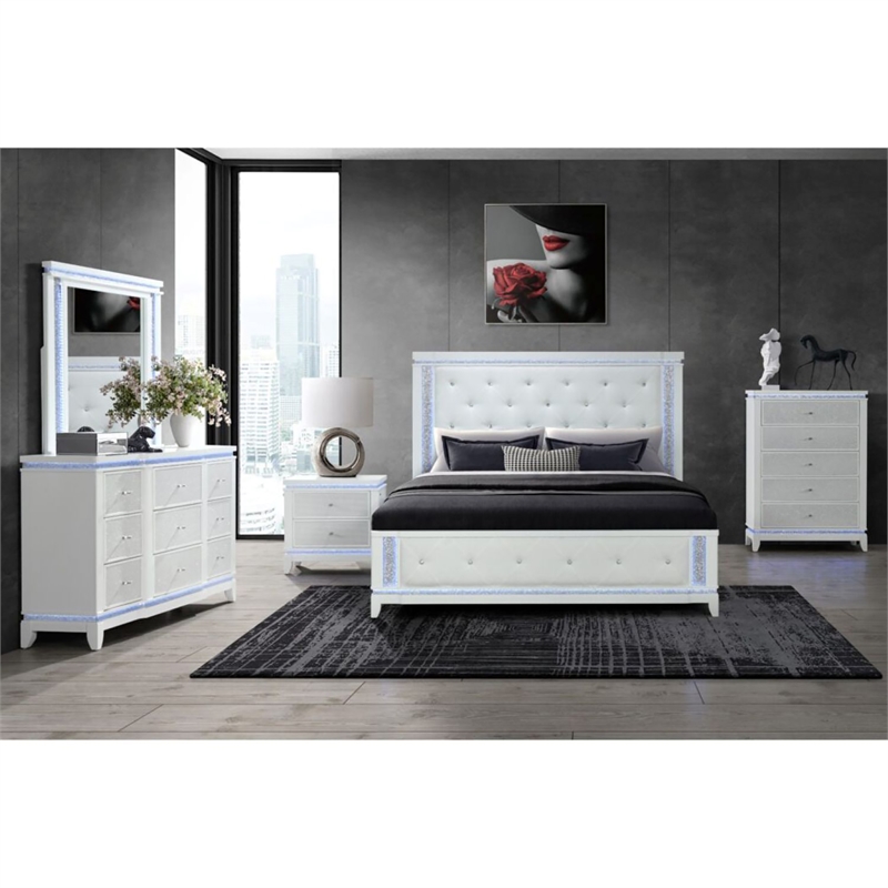 Alina White Bedside Table with Cooler/ LED /USB and Bluetooth Speaker