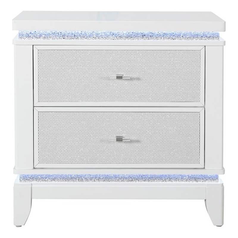 Alina White Bedside Table with Cooler/ LED /USB and Bluetooth Speaker