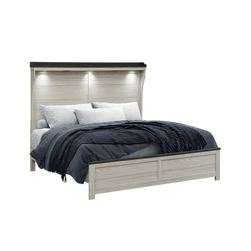 Ashley Brown Lighted headboard Solid and Engineered Wood Queen Bed