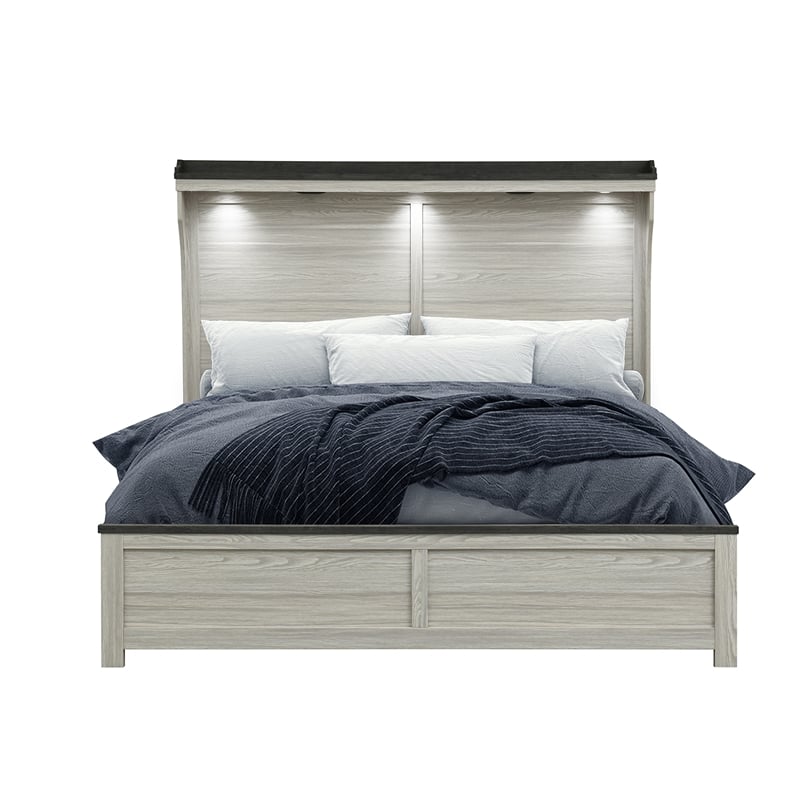Ashley Brown Lighted headboard Solid and Engineered Wood Queen Bed